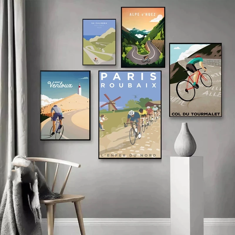 Спортивный велосипед Велоспорт винтажный Тур пейзаж холст живопись Париж