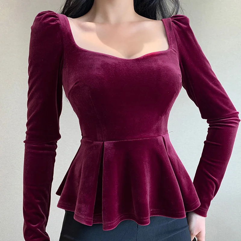 2021 slim temperament top New fashion palace style peach heart collar hem long sleeve top
2021 slim temperament top New fashion palace style peach heart collar hem long sleeve top