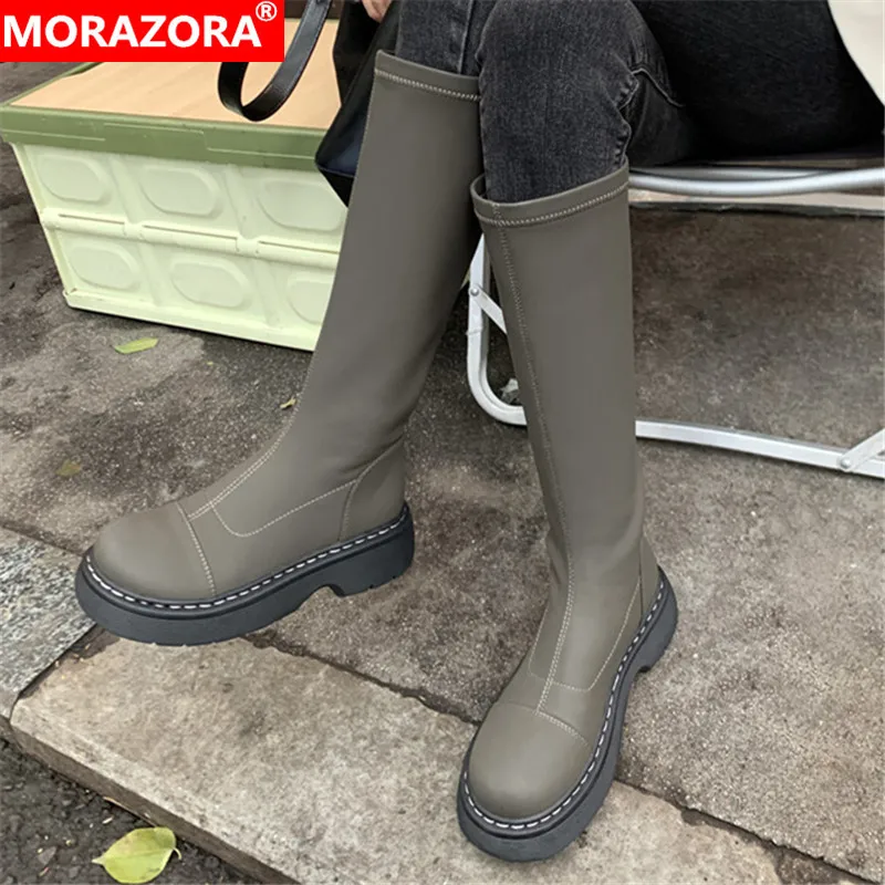 Женские сапоги на молнии MORAZORA, черные сапоги до колена на толстой подошве, с круглым носком, осенний сезон 2022
Женские сапоги на молнии MORAZORA, черные сапоги до колена на толстой подошве, с круглым носком, осенний сезон 2022