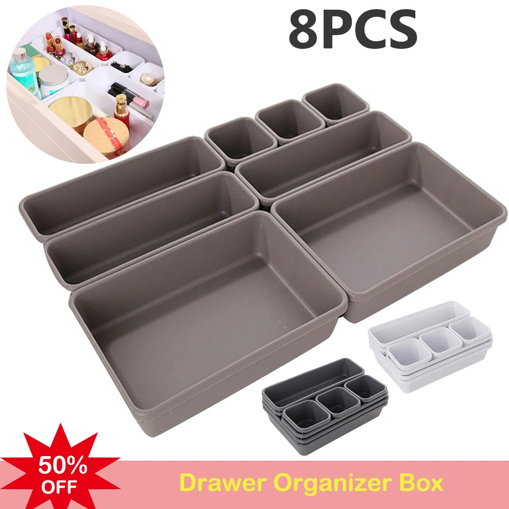 8PCs Divide Drawer Organizer Box Storage Trays Box Office Home Kitchen Bathroom Cupboard Desk Jewelry Makeup Organization
8PCs Divide Drawer Organizer Box Storage Trays Box Office Home Kitchen Bathroom Cupboard Desk Jewelry Makeup Organization