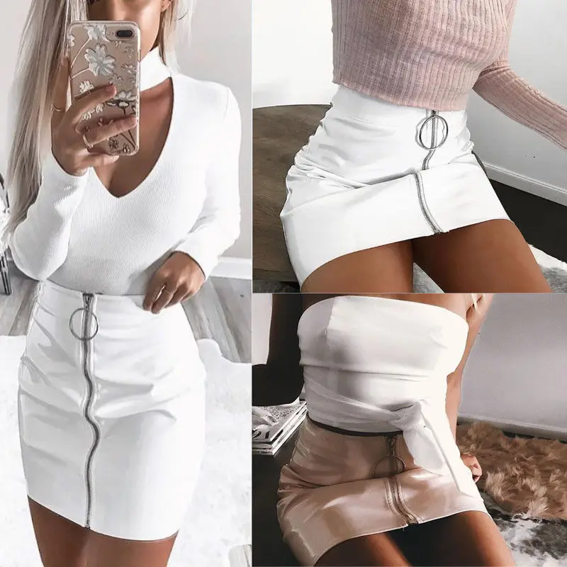 Summer Women Sexy High Waist Skirt Front Zip Faux Leather Short Pencil Bodycon Mini Skirt Female Ladies Solid White Skirts
Summer Women Sexy High Waist Skirt Front Zip Faux Leather Short Pencil Bodycon Mini Skirt Female Ladies Solid White Skirts