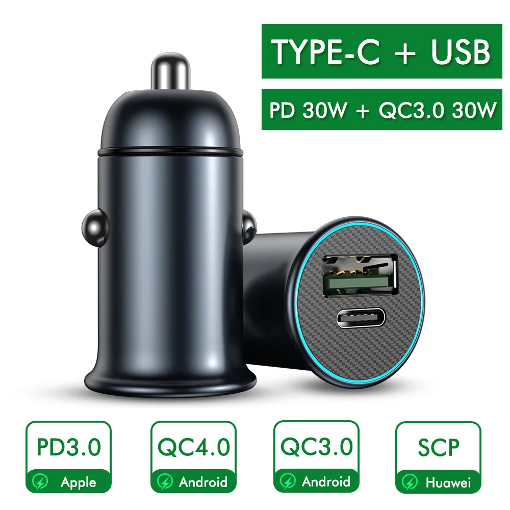 60W Car Charger QC3.0 Dual USB Type C PD 3.0 Fast Charging Metal Car Cigarette Lighter Charger 3A For iPhone 12 Xiaomi Samsung
60W Car Charger QC3.0 Dual USB Type C PD 3.0 Fast Charging Metal Car Cigarette Lighter Charger 3A For iPhone 12 Xiaomi Samsung