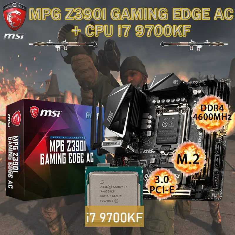 

LGA1151 MSI MPG Z390I GAMING EDGE AC Motherboard Combo+ Intel i7 9700KF DDR4 32GB M.2 PCI-E 3.0 Placa-mãe Kit Desktop Intel Z390