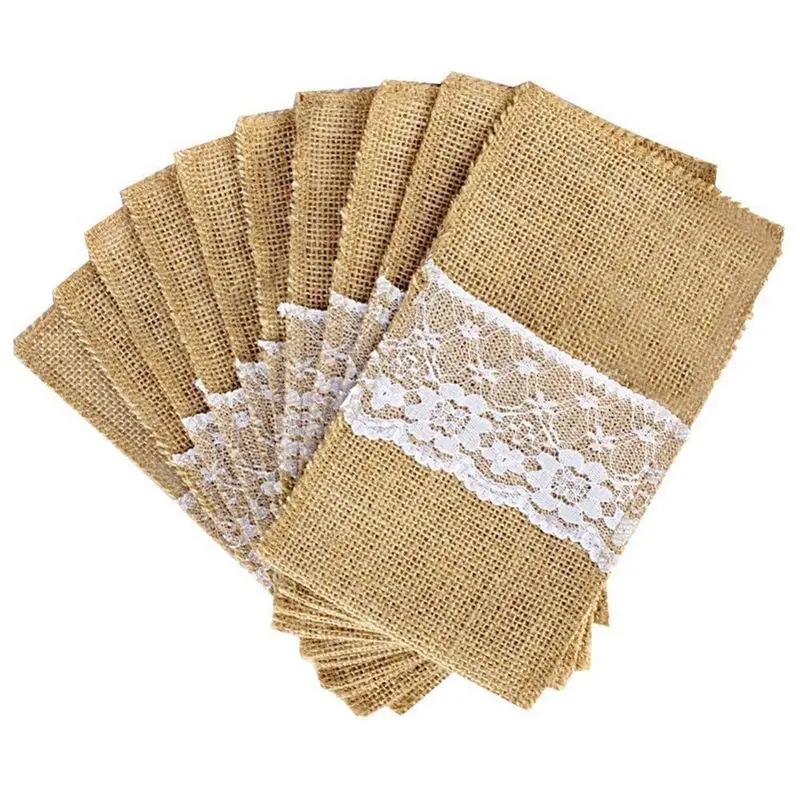 50 pcs Natural Jute Cutlery Knives and Forks Cutlery Set Silverware Bag Holder Burlap & Lace Party Wedding Decor, 21x11cm Promot
50 pcs Natural Jute Cutlery Knives and Forks Cutlery Set Silverware Bag Holder Burlap & Lace Party Wedding Decor, 21x11cm Promot