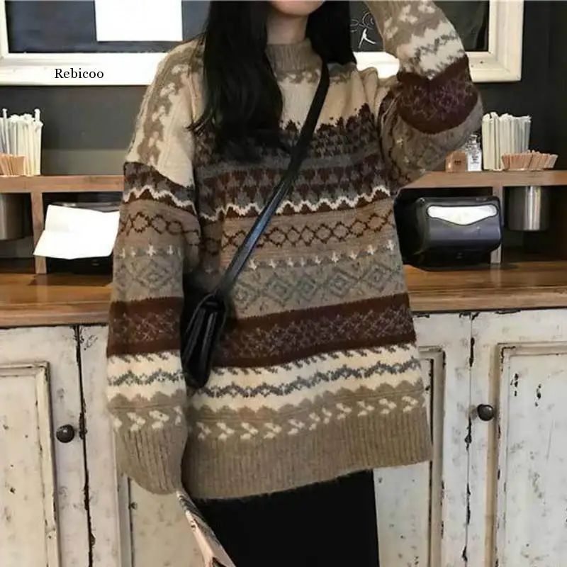 Pullovers Women Vintage Loose Casual Sweaters Geometric Retro Lazy Female Harajuku Korean Style Womens Ulzzang Chic New Tops
Pullovers Women Vintage Loose Casual Sweaters Geometric Retro Lazy Female Harajuku Korean Style Womens Ulzzang Chic New Tops