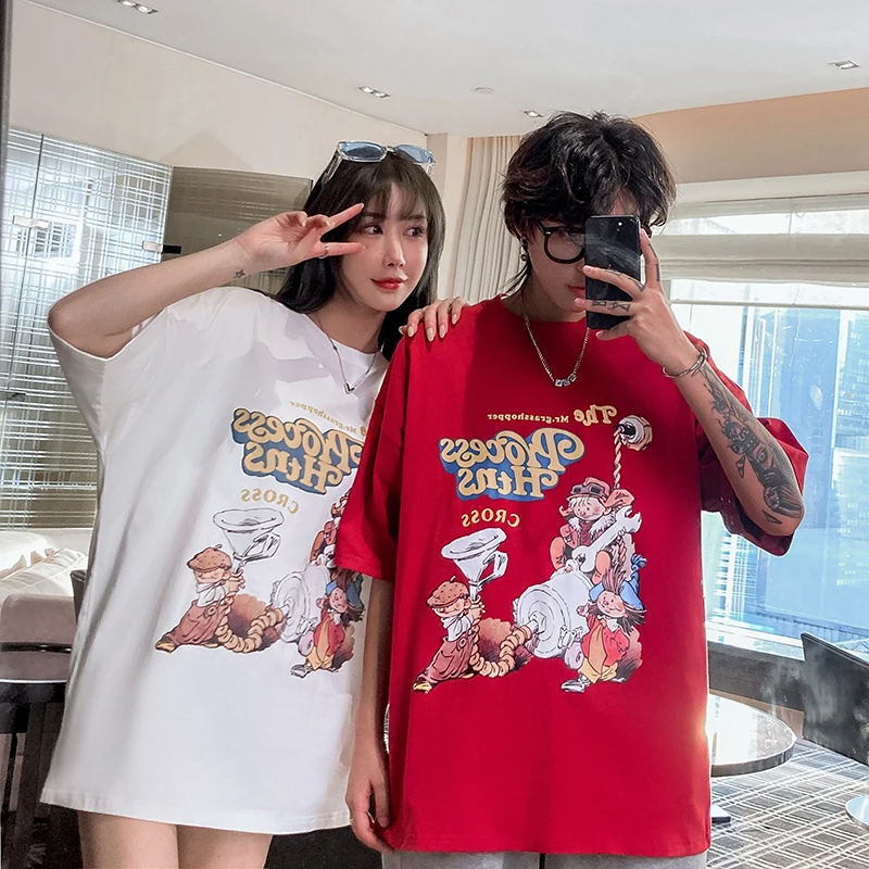 T Shirt Men's Pure Cotton Short Sleeves T Shirts Creative Cartoon Print Simple Wild Tops Couple Summer Streetwears Sport Clothes 
T Shirt Men's Pure Cotton Short Sleeves T Shirts Creative Cartoon Print Simple Wild Tops Couple Summer Streetwears Sport Clothes