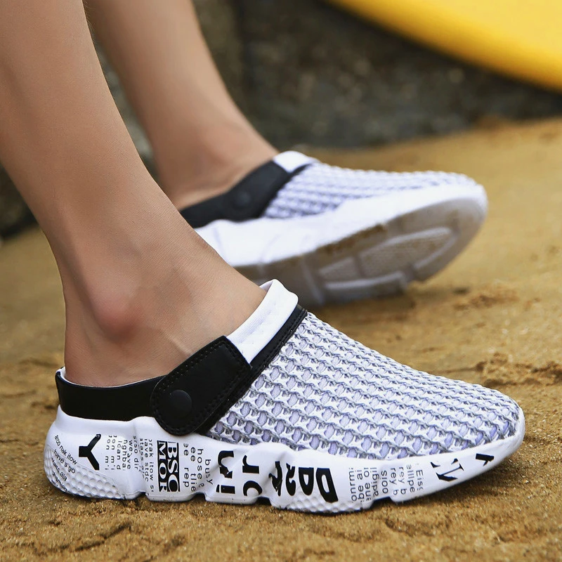 Размеры 39-46 летняя сетчатая обувь мужские сандалии пляжные шлепанцы Сабо