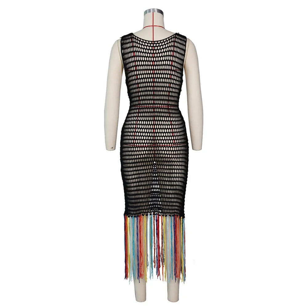 New Women Dresses Handmade Crochet Sleeveless Rainbow Hollow Tassel Dress Ladies Summer Crew Neck Sexy Beach Maxi Dress Vestidos
New Women Dresses Handmade Crochet Sleeveless Rainbow Hollow Tassel Dress Ladies Summer Crew Neck Sexy Beach Maxi Dress Vestidos