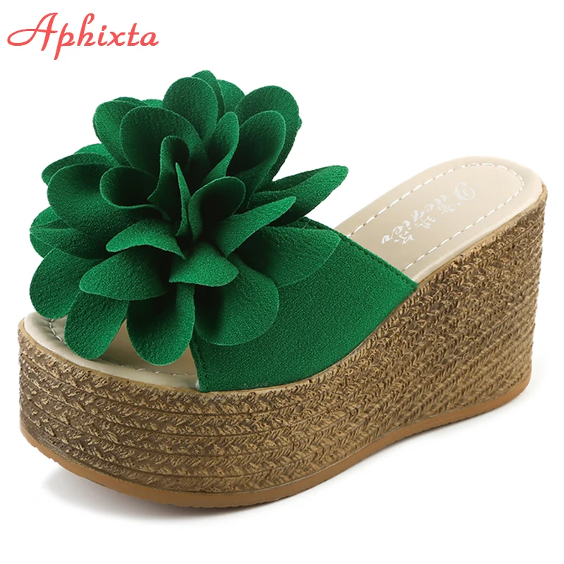 Aphixta 2022 New 9cm Wedge Heels Appliques Platform Slides Women Flowers Female Cool Sandals Clog Shoes Slippers
Aphixta 2022 New 9cm Wedge Heels Appliques Platform Slides Women Flowers Female Cool Sandals Clog Shoes Slippers