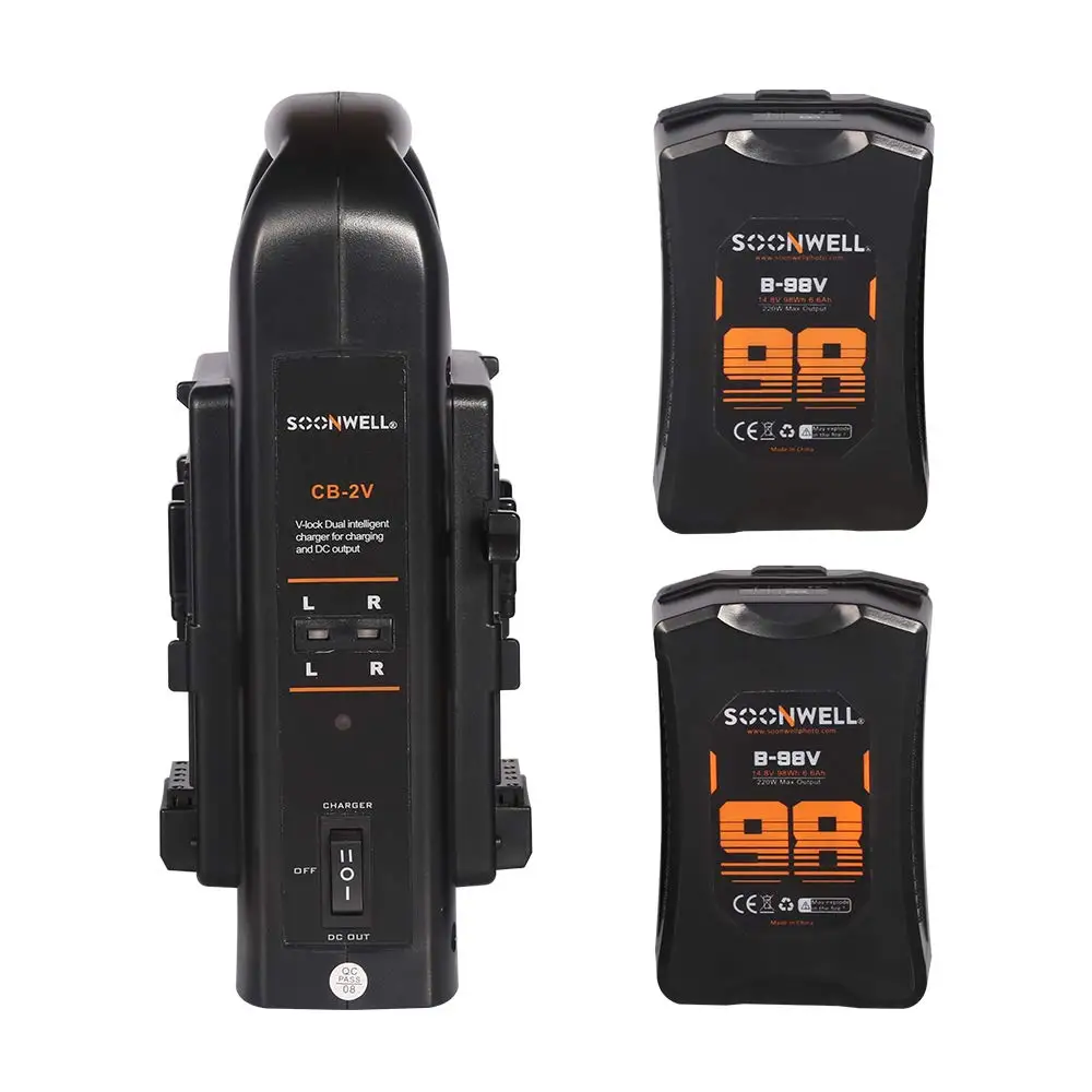 SOONWELL 2X98 Вт B-98V 14,8 V-Mount литий-ионный Батарея с двойной Синхронный V-Mount Батарея Зарядное устройство 4-контактный разъём XLR Сделано в Китае Выход
SOONWELL 2X98 Вт B-98V 14,8 V-Mount литий-ионный Батарея с двойной Синхронный V-Mount Батарея Зарядное устройство 4-контактный разъём XLR Сделано в Китае Выход