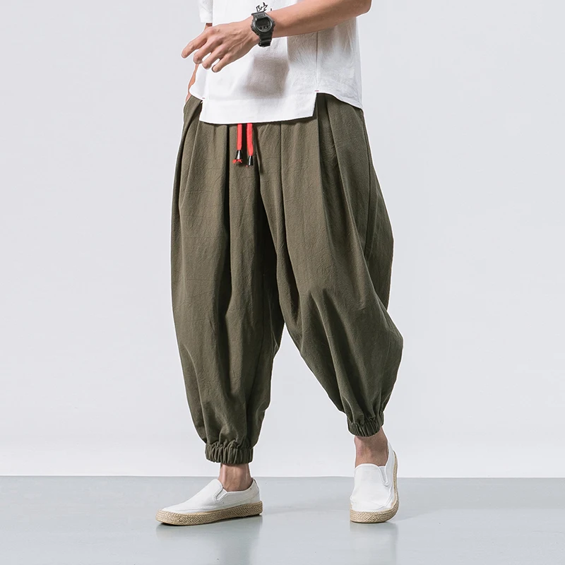 

2021 Summer Style Harem Pants Men Chinese Style Casual Loose Cotton Linen Sweatpants Jogger Pants Streetwear Trousers ABZ397