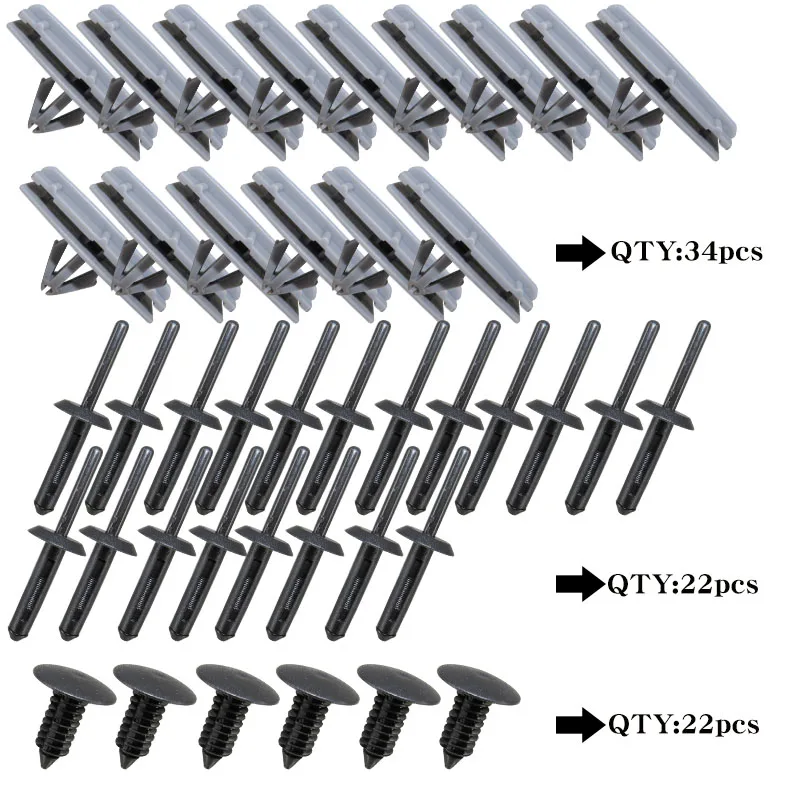 78pcs Plastic Expansion Rivets Car Fender Flare Retainer Clips Auto Bumper Shield Mounting Kit for Jeep Wrangler JK 2007-2018
78pcs Plastic Expansion Rivets Car Fender Flare Retainer Clips Auto Bumper Shield Mounting Kit for Jeep Wrangler JK 2007-2018