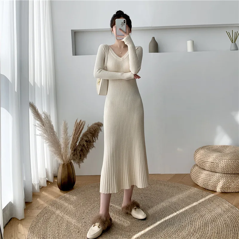 Женское повседневное и удобное облегающее Платье До Колена, с V-образным вырезом и длинными рукавами, Осень-зима 2021
Женское повседневное и удобное облегающее Платье До Колена, с V-образным вырезом и длинными рукавами, Осень-зима 2021