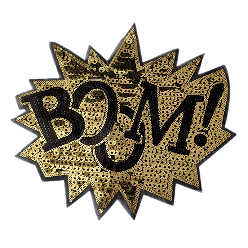 T shirt Women patch Golden sequins 270mm BOOM! Logo deal with it biker patches for clothing fabric stickers free shipping 
T shirt Women patch Golden sequins 270mm BOOM! Logo deal with it biker patches for clothing fabric stickers free shipping