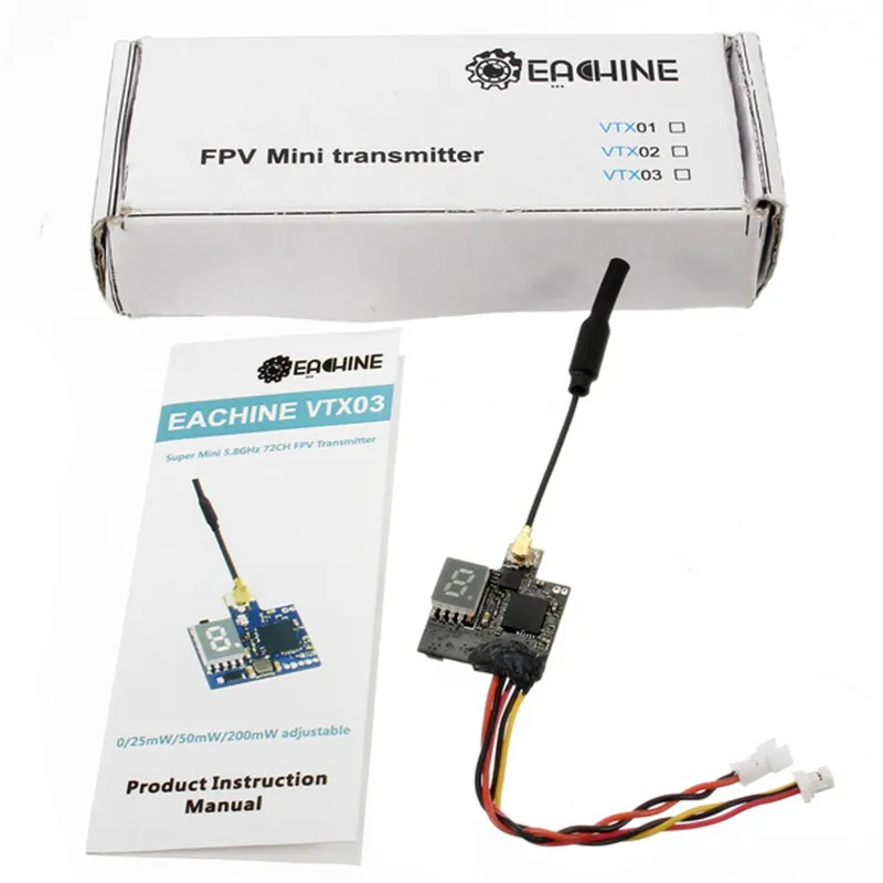 1PCS Eachine VTX03 Super Mini 5.8G 72CH 0/25mW/50mw/200mW Switchable FPV Transmitter for Remote Control Drones
1PCS Eachine VTX03 Super Mini 5.8G 72CH 0/25mW/50mw/200mW Switchable FPV Transmitter for Remote Control Drones