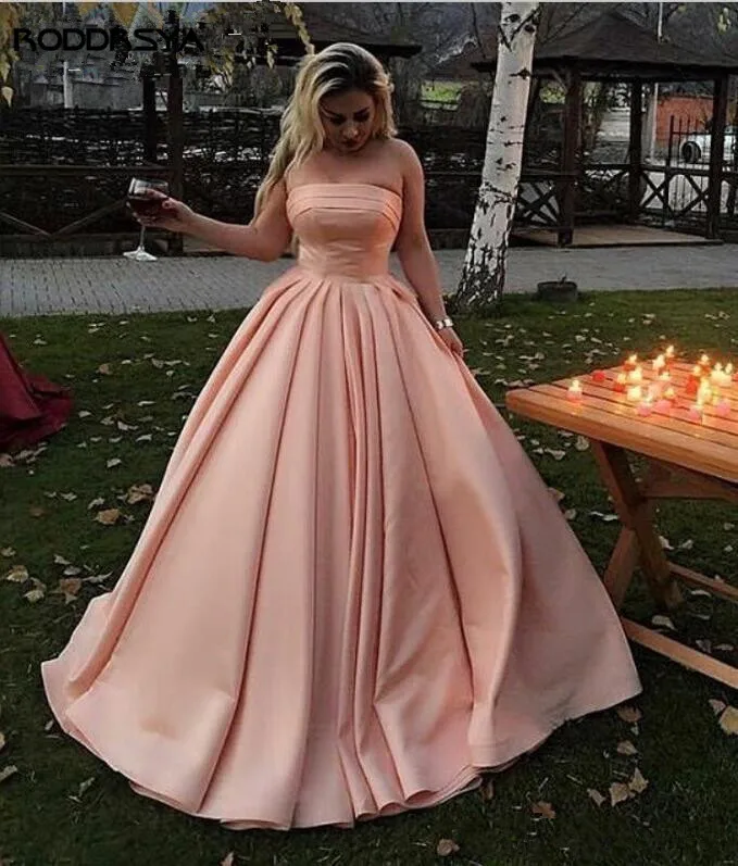 Румяна розовые вечерние платья сексуальное платье без бретелек de soiree атласное