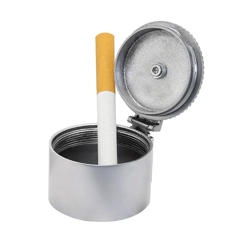 1pc Portable Zinc Alloy Cylinder Ashtray Mini Pocket Tray Smoking Organizer