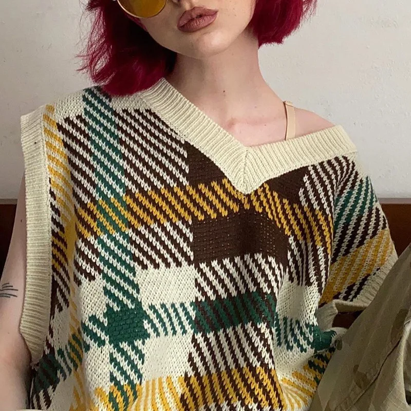 Autumn Korean Women V-Neck Loose Striped Knitted Sweaters Vest Tops Ladies Sleeveless Casual Pullovers Sueter Vests Female
Autumn Korean Women V-Neck Loose Striped Knitted Sweaters Vest Tops Ladies Sleeveless Casual Pullovers Sueter Vests Female
