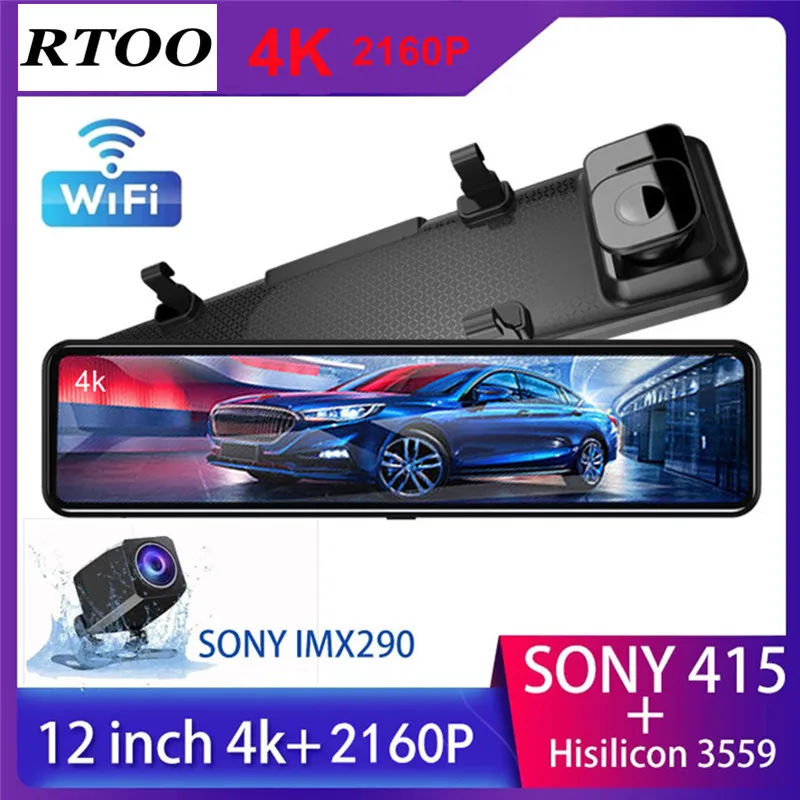 Автомобильный видеорегистратор с Wi Fi 2160P 12 дюймов 4K Sony IMX415 зеркало заднего вида FHD