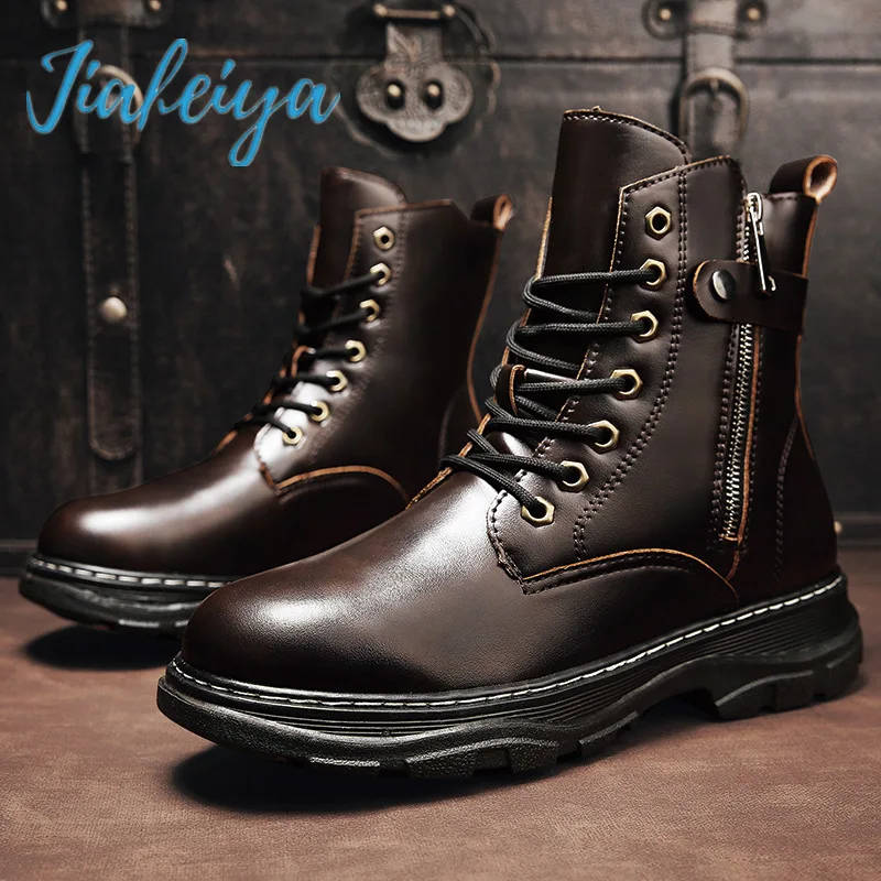 High-top Men's Boots, Zipper, Thick-soled Motorcycle Shoes, Tooling, Martin Boots, Men's Leather Boots for Autumn and Winter
High-top Men's Boots, Zipper, Thick-soled Motorcycle Shoes, Tooling, Martin Boots, Men's Leather Boots for Autumn and Winter