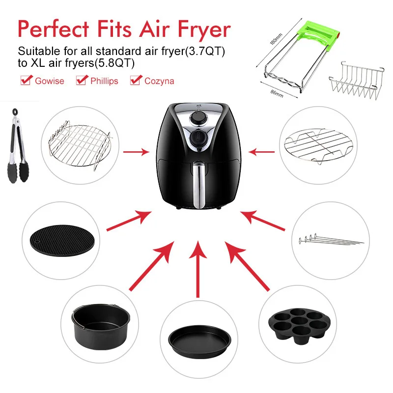 Air Fryer Accessories 8 Inch Fit for new 5.2-6.8QT Baking Basket Pizza Plate Grill Pot Kitchen Cooking Tool for Party
Air Fryer Accessories 8 Inch Fit for new 5.2-6.8QT Baking Basket Pizza Plate Grill Pot Kitchen Cooking Tool for Party