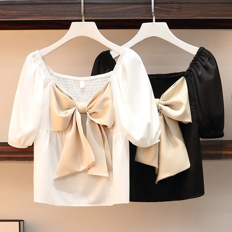 Bow Chiffon White Women T-Shirts Summer New Sweet Style Square Collar Puff Sleeved Loose Elegant Office Lady Pulls Tops Tees
Bow Chiffon White Women T-Shirts Summer New Sweet Style Square Collar Puff Sleeved Loose Elegant Office Lady Pulls Tops Tees