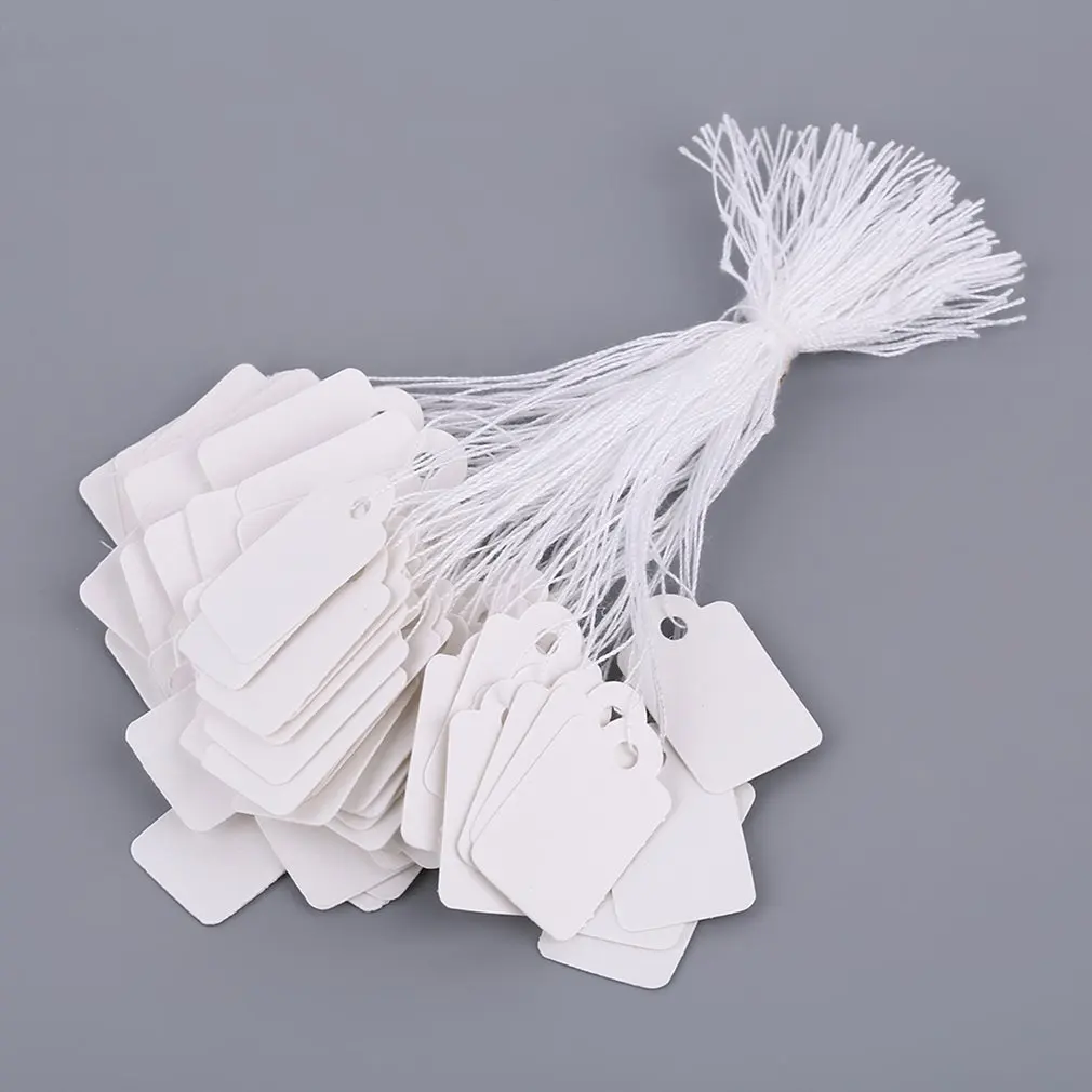 

Rectangular Blank White Price Tag 100 Pcs With String Jewelry Label Promotion Store Accessories Paper Made Universal Use In Shop