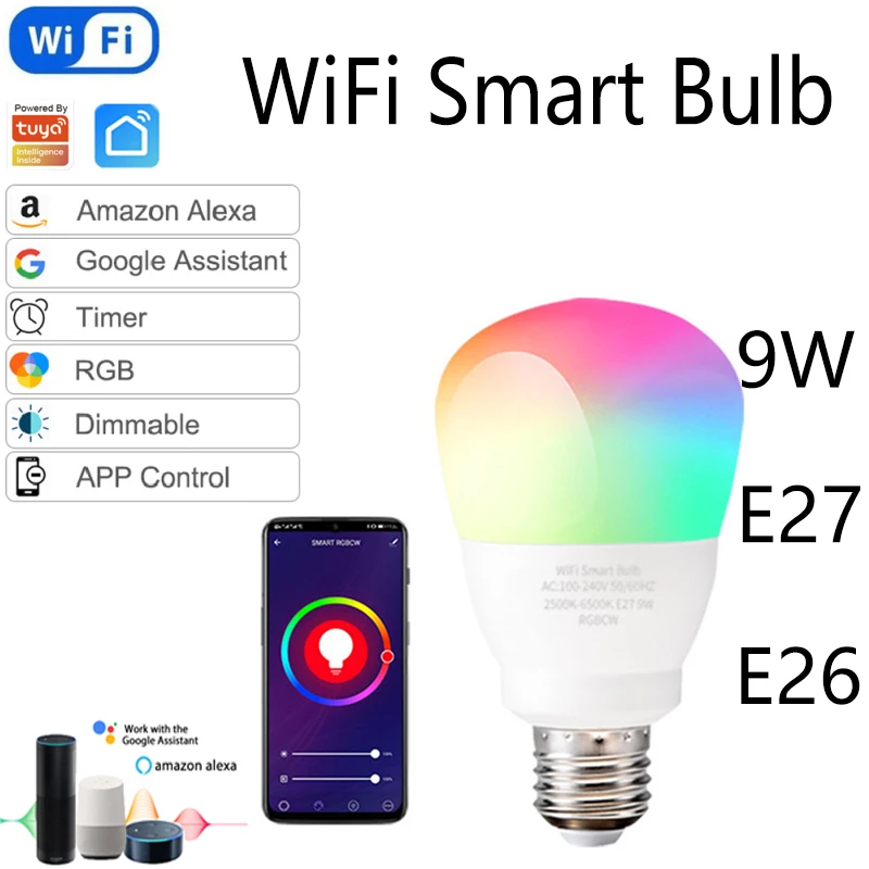 9W E27 E26 Tuya WiFi Smart Light Bulb RGB Colorful LED Bulb For Smart Life APP Timer Voice Control Work With Alexa Google Home
9W E27 E26 Tuya WiFi Smart Light Bulb RGB Colorful LED Bulb For Smart Life APP Timer Voice Control Work With Alexa Google Home