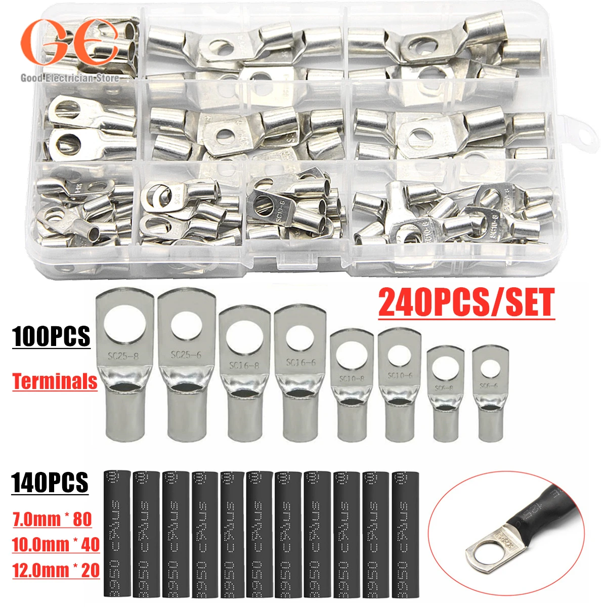 240CPS Assortment Car Auto Copper Ring Terminal Wire Crimp Connector Bare Cable Battery Terminals Soldered Connectors Kit
240CPS Assortment Car Auto Copper Ring Terminal Wire Crimp Connector Bare Cable Battery Terminals Soldered Connectors Kit