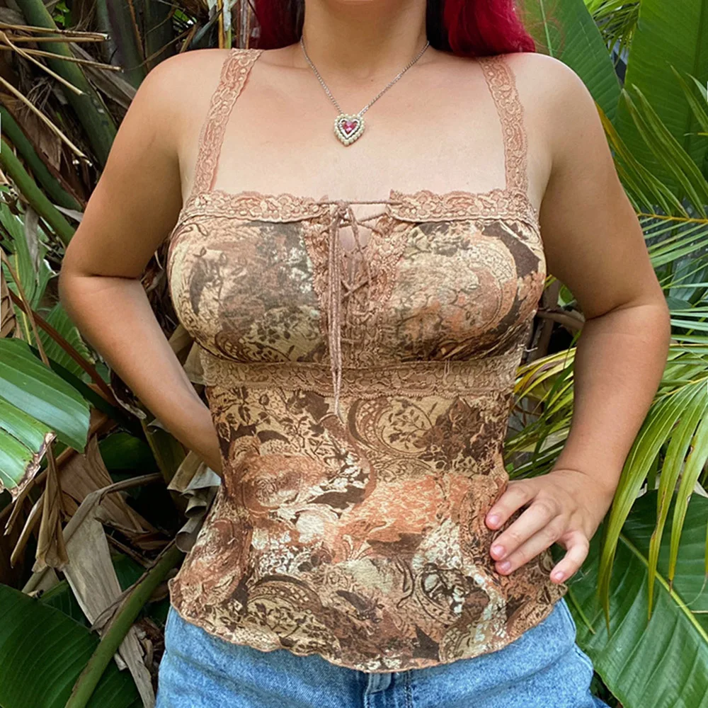 Vintage Floral Brown Lace Corset Bow Cute Tank Tops Summer Autumn Print Spaghetti Straps Slim Women Sexy Mini Vest Chic 
Vintage Floral Brown Lace Corset Bow Cute Tank Tops Summer Autumn Print Spaghetti Straps Slim Women Sexy Mini Vest Chic