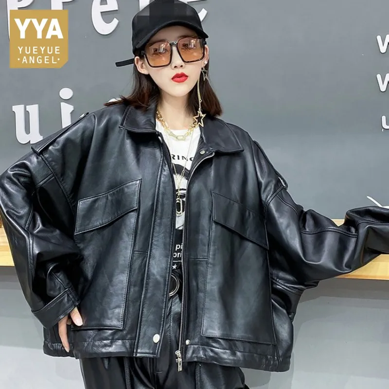 Куртка женская из натуральной овечьей кожи, повседневный свободный Байкерский пиджак в стиле бойфренда на молнии, уличная одежда с отложным воротником, черный/красный цвета
Куртка женская из натуральной овечьей кожи, повседневный свободный Байкерский пиджак в стиле бойфренда на молнии, уличная одежда с отложным воротником, черный/красный цвета