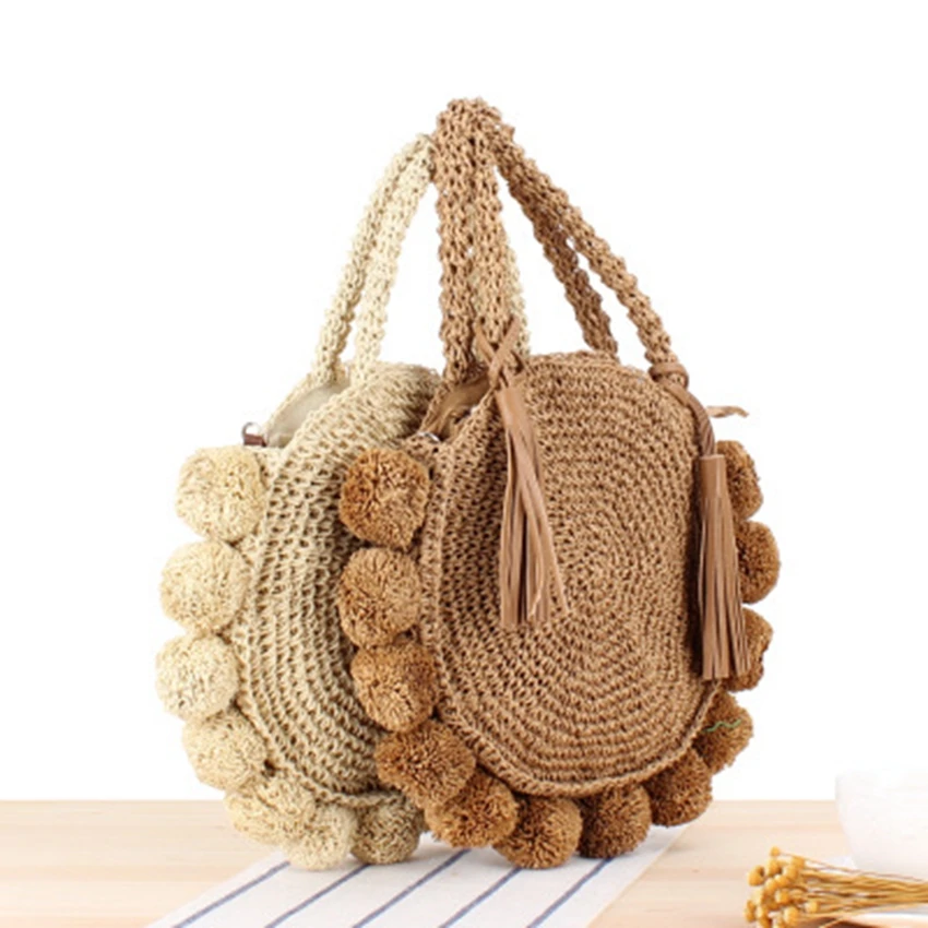 British style new holiday beach woven bag round ball portable messenger dual-use wild straw bag
British style new holiday beach woven bag round ball portable messenger dual-use wild straw bag