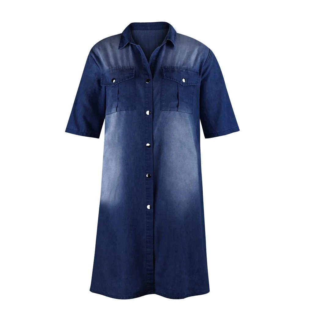 40# vintage denim Turn-down collar dress woman straight Gradient Colorpockets dresses Short Sleeve Knee Length dress 2021
40# vintage denim Turn-down collar dress woman straight Gradient Colorpockets dresses Short Sleeve Knee Length dress 2021