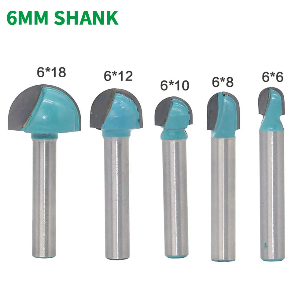 

5PC/Set 6MM Shank Milling Cutter Wood Carving Solid Carbide Round Nose Bits Round Nose Cove Core Box Router Bit Shaker Cutter