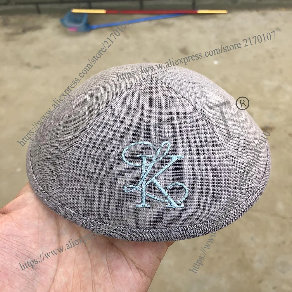 Темно-серый льняной KIPPAH KIPOT KIPPOT с белым вышитым логотипом для свадьбы |