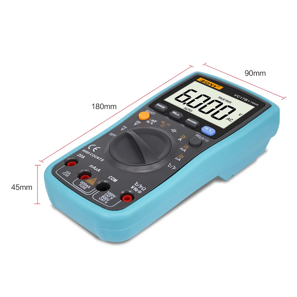 VC17B+ 6000 Counts Digital DC Multimeter AC Voltage Current Meter Resistance Diode Capaticance Tester Electricians Table
VC17B+ 6000 Counts Digital DC Multimeter AC Voltage Current Meter Resistance Diode Capaticance Tester Electricians Table