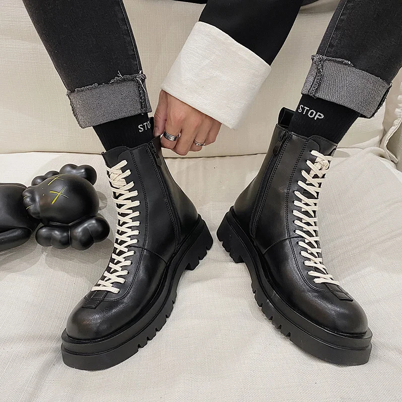 Fashion Men's Ankle Martin Boots Lace Up Zip Side Leather Shoes Black Spring Autumn Winter Low Heels N37
Fashion Men's Ankle Martin Boots Lace Up Zip Side Leather Shoes Black Spring Autumn Winter Low Heels N37