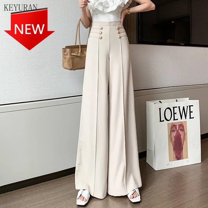 Button High Waist Wide Leg Pants Female Fashion Casual Full Length Office Lady Trouser Apricot Women Spring Summer New Elegant 
Button High Waist Wide Leg Pants Female Fashion Casual Full Length Office Lady Trouser Apricot Women Spring Summer New Elegant