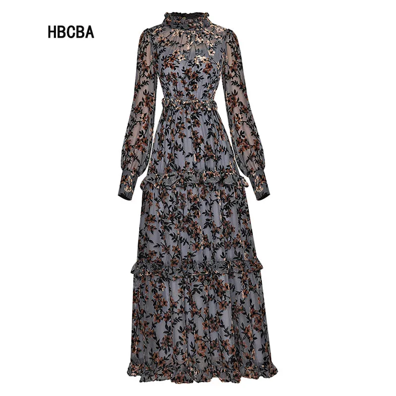 HBCBA Fashion Runway Autumn Mesh Dresses Women's Stand-up Collar Lantern Sleeve Flocking Print Vintage Long Party Dress
HBCBA Fashion Runway Autumn Mesh Dresses Women's Stand-up Collar Lantern Sleeve Flocking Print Vintage Long Party Dress