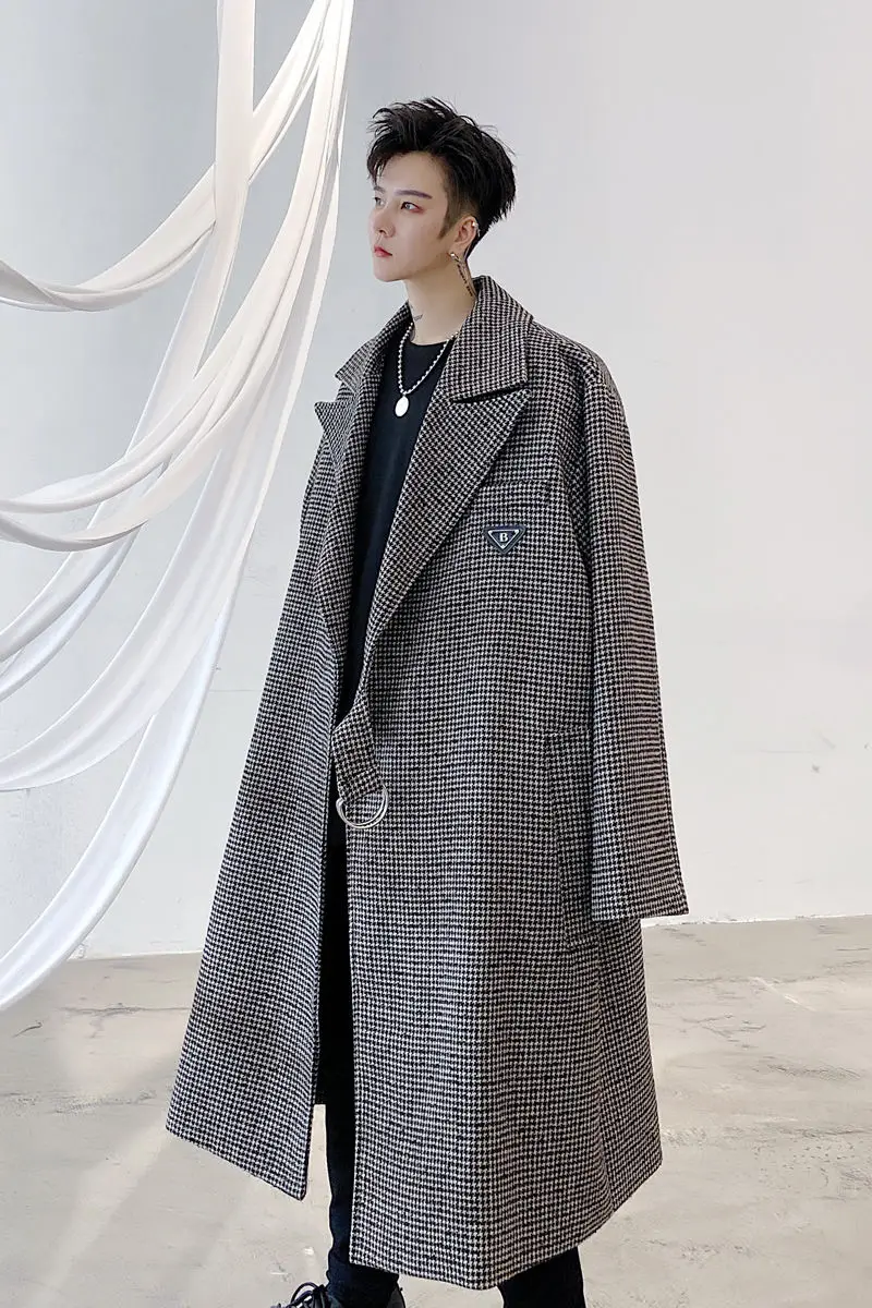 IEFB design Plaid diagonal button label loose men's mid length overcoat big size belt long sleeve woolen coat British 9Y4453
IEFB design Plaid diagonal button label loose men's mid length overcoat big size belt long sleeve woolen coat British 9Y4453