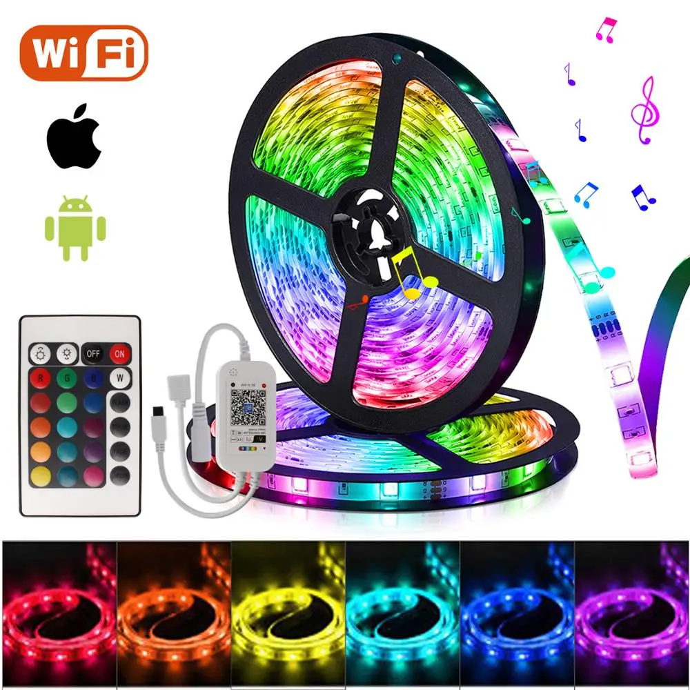 DC 12V LED Strip Light WiFi Controller RGB SMD 5050 LED Light DV 12V Flexible Ribbon Color chang led Tape Diode 5M 10M 15M 20M
DC 12V LED Strip Light WiFi Controller RGB SMD 5050 LED Light DV 12V Flexible Ribbon Color chang led Tape Diode 5M 10M 15M 20M