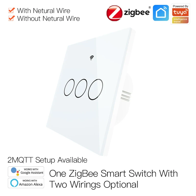 

Tuya ZigBee Smart Switch EU AC100-240V Wall Light Touch Switches 1 2 3 Gang Remote Voice Control Works With Alexa Google Home