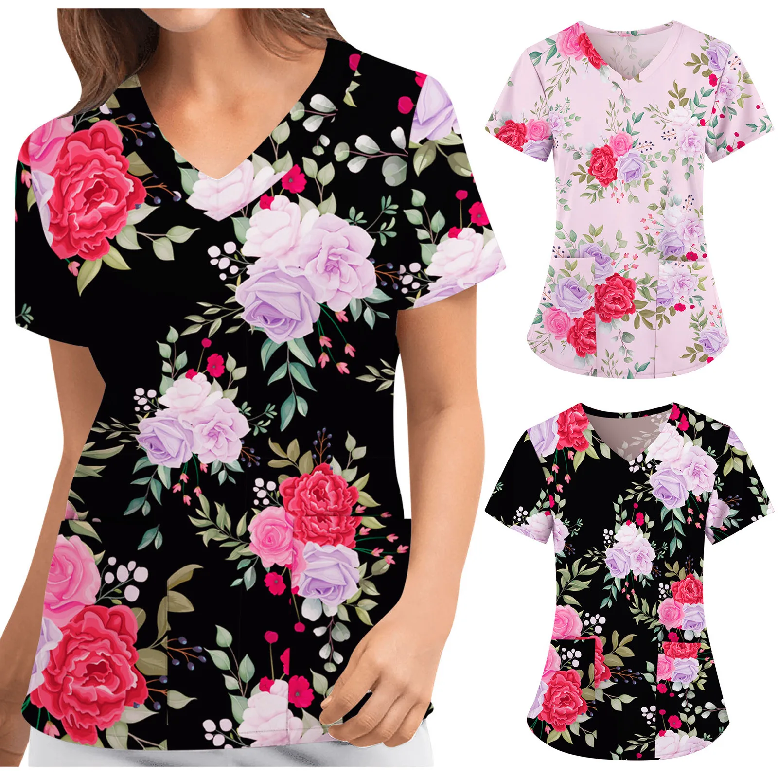 Women T Shirt 90s Short Sleeve V-neck Floral Pattern Tops Nursing Working Uniform T-shirts Sconti Abbigliamento Donna 2021#40
Women T Shirt 90s Short Sleeve V-neck Floral Pattern Tops Nursing Working Uniform T-shirts Sconti Abbigliamento Donna 2021#40