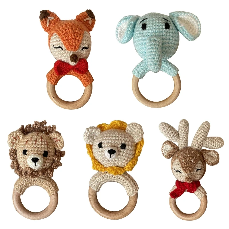 

Baby Wooden Teether Ring DIY Crochet Animal Rattle Infant Teething Nursing Toys QX2D