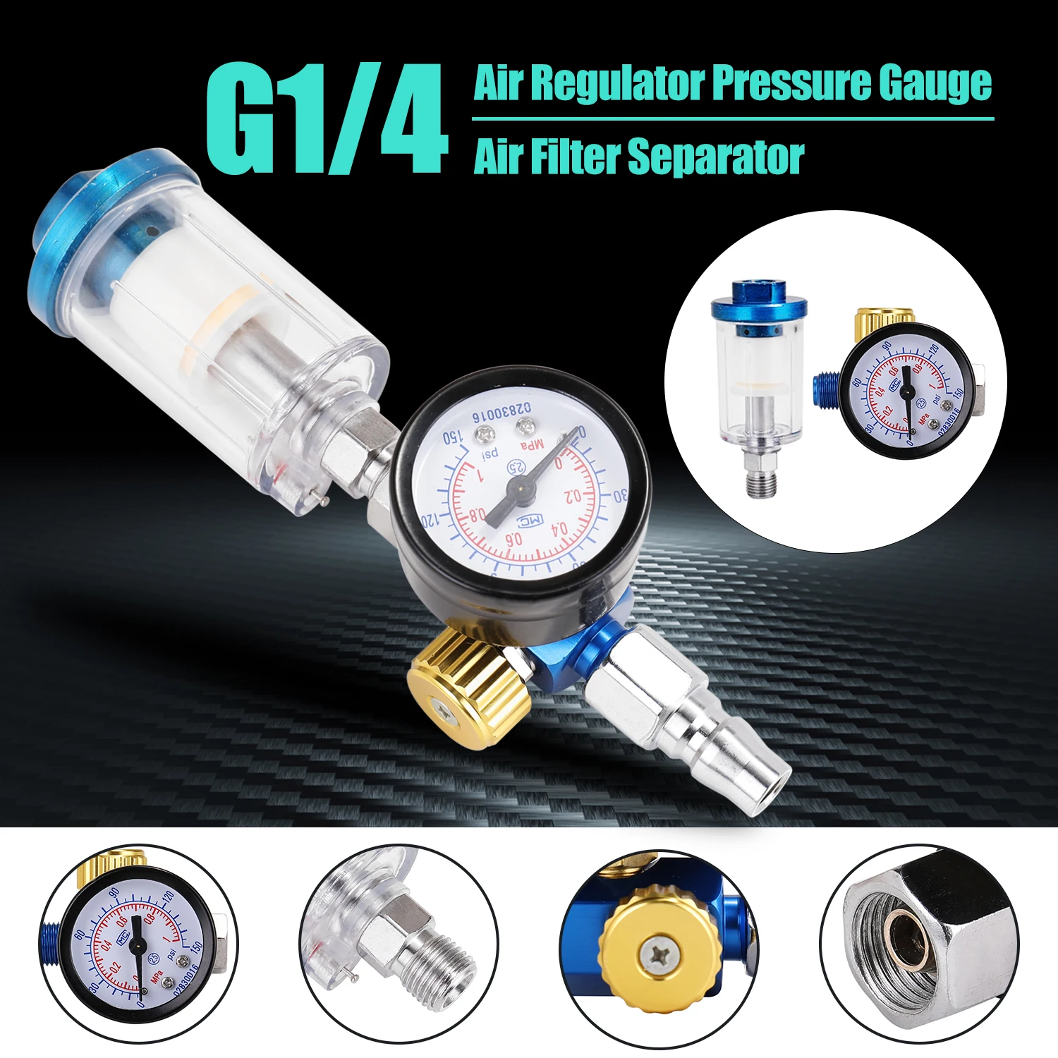 HVLP Spray Air Regulator Pressure Gauge 1/4" Mini Inline Air Filter Separator Adjustable Air Pressure Regulator Gauge
HVLP Spray Air Regulator Pressure Gauge 1/4" Mini Inline Air Filter Separator Adjustable Air Pressure Regulator Gauge