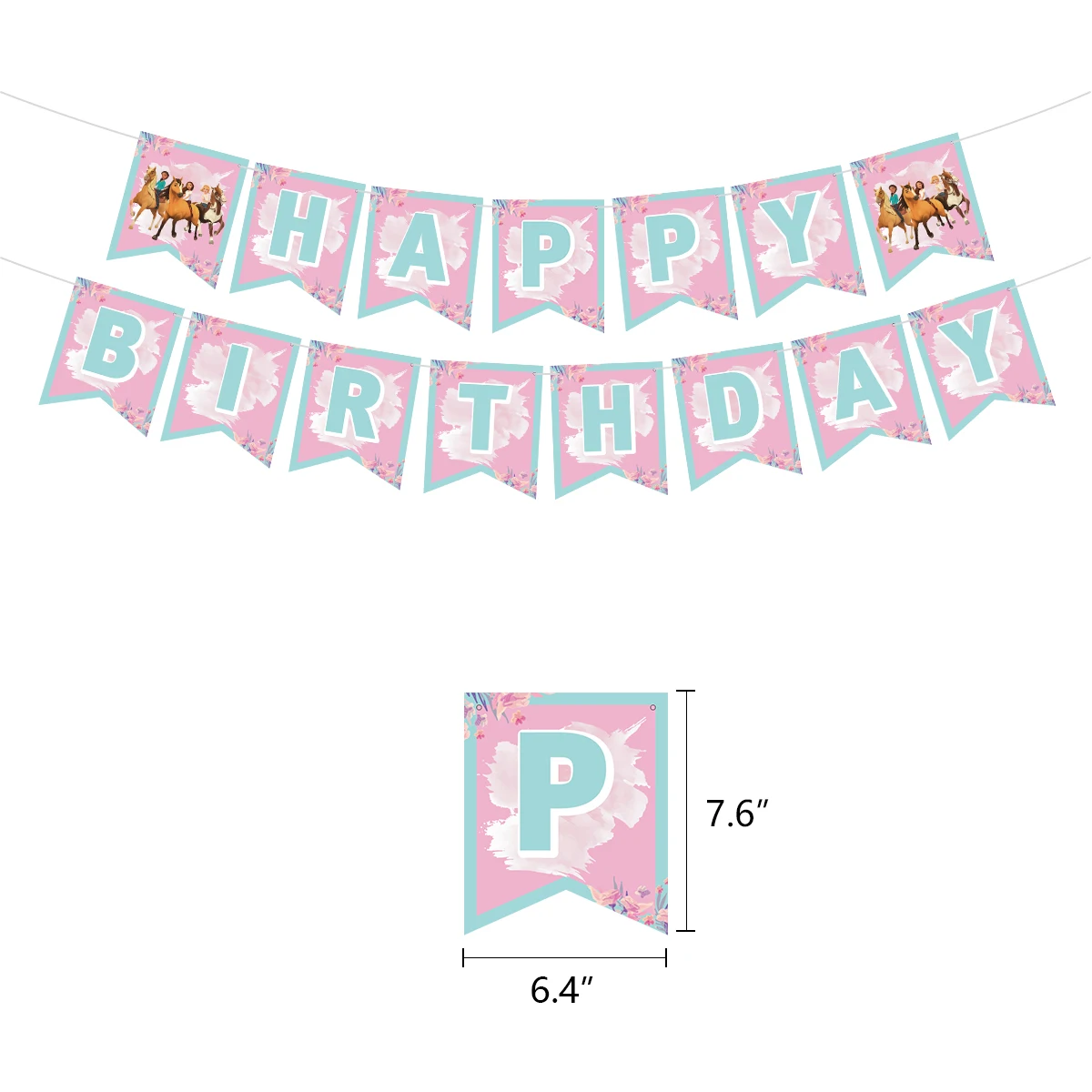 Spirit Riding Horse Balloons Pink Baby Girl Happy Birthday Banner Flag Cartoon Forest Farm Party Supplies Decoration Cake Topper | Дом и сад