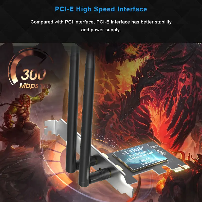 EDUP wi-fi PCI Express адаптер 300 Мбит/с 2 4 ГГц Настольный расширения PCI-E Беспроводной
