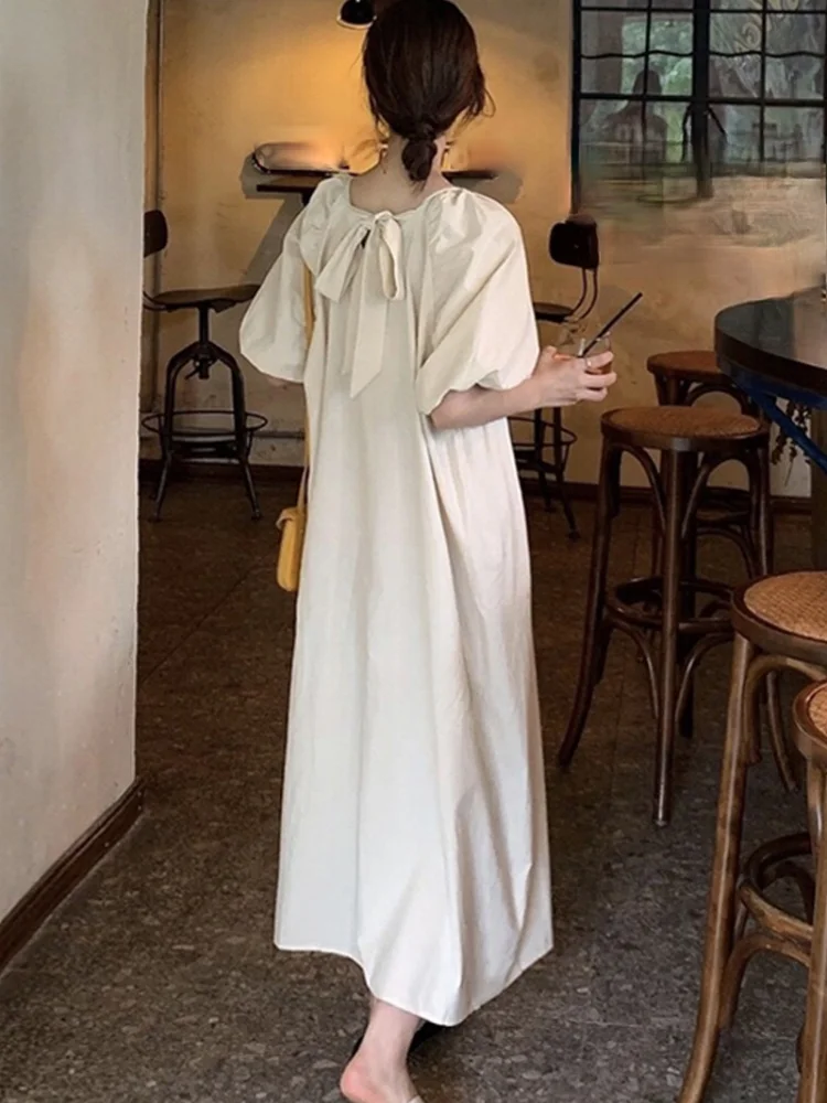 Dresses Women Casual Loose Fashion Korean Mid-Calf Puff Sleeve Femme Dress O-Neck Summer Pullover Lady Vestidos High Waisted
Dresses Women Casual Loose Fashion Korean Mid-Calf Puff Sleeve Femme Dress O-Neck Summer Pullover Lady Vestidos High Waisted
