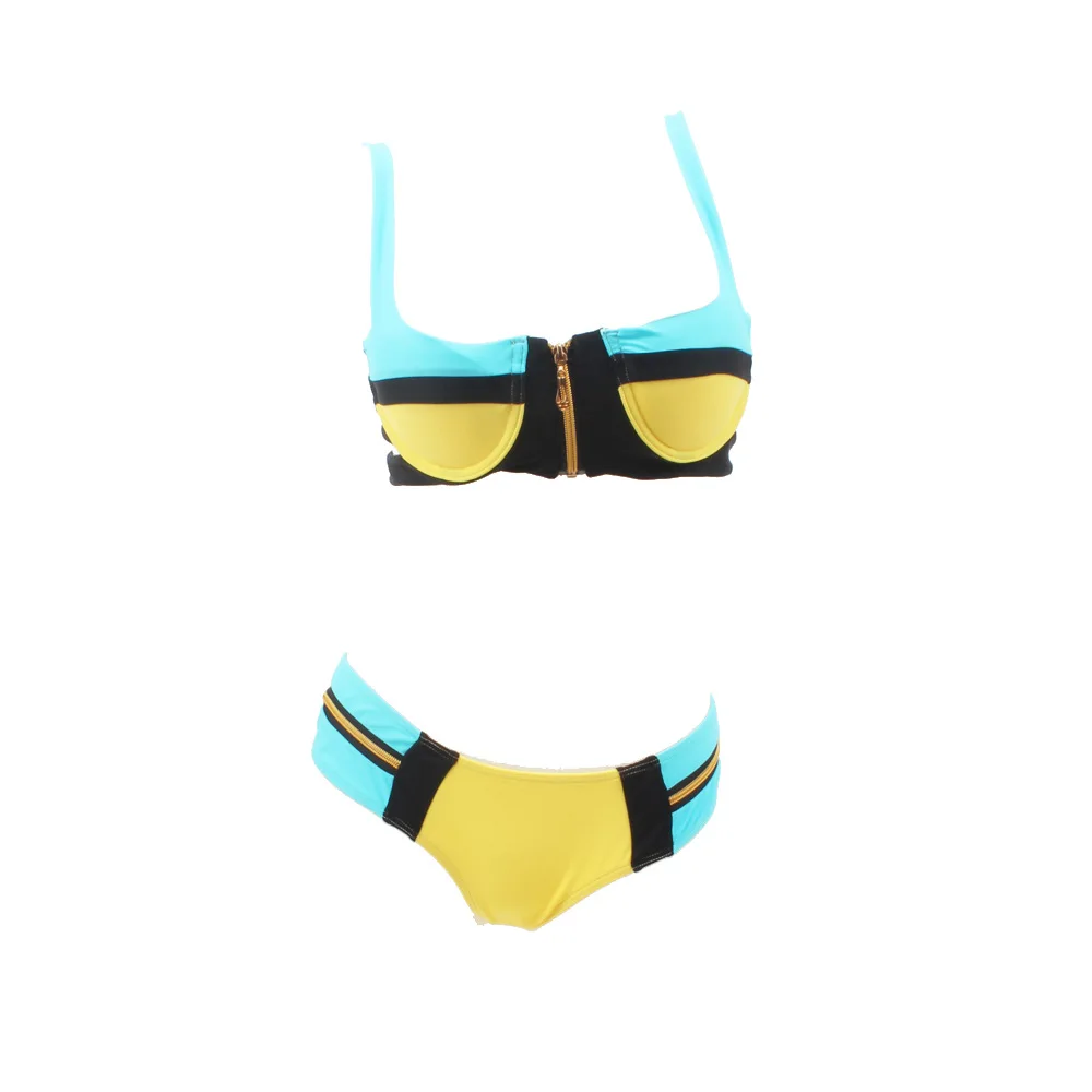 Zipper Women's Bikini Color Block Split Swimsuit Underwire Gathering Strap Swimsuit
Zipper Women's Bikini Color Block Split Swimsuit Underwire Gathering Strap Swimsuit