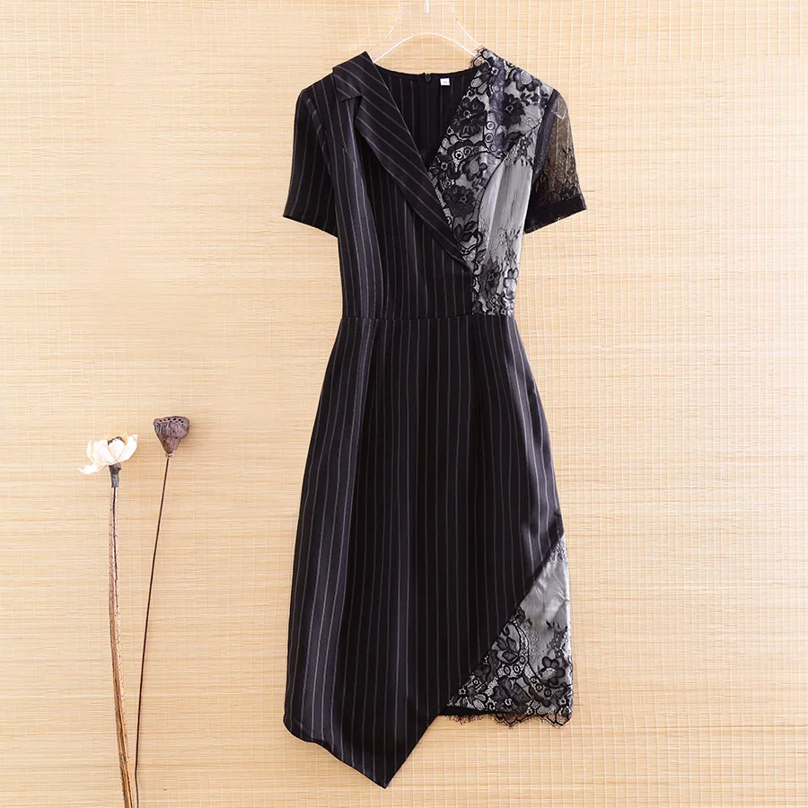 High-end Striped Slim Women Sress Hepburn Style Striped Stitching Lace Slim Elegant Lady Mid-length Dress Female M-XXL
High-end Striped Slim Women Sress Hepburn Style Striped Stitching Lace Slim Elegant Lady Mid-length Dress Female M-XXL